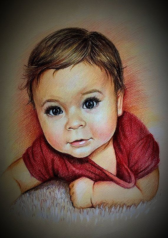 custom BABY COLOR PENCIL SKETCH portrait