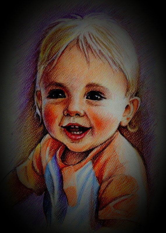 BABY GIRL COLOR PENCIL SKETCH PORTRAIT
