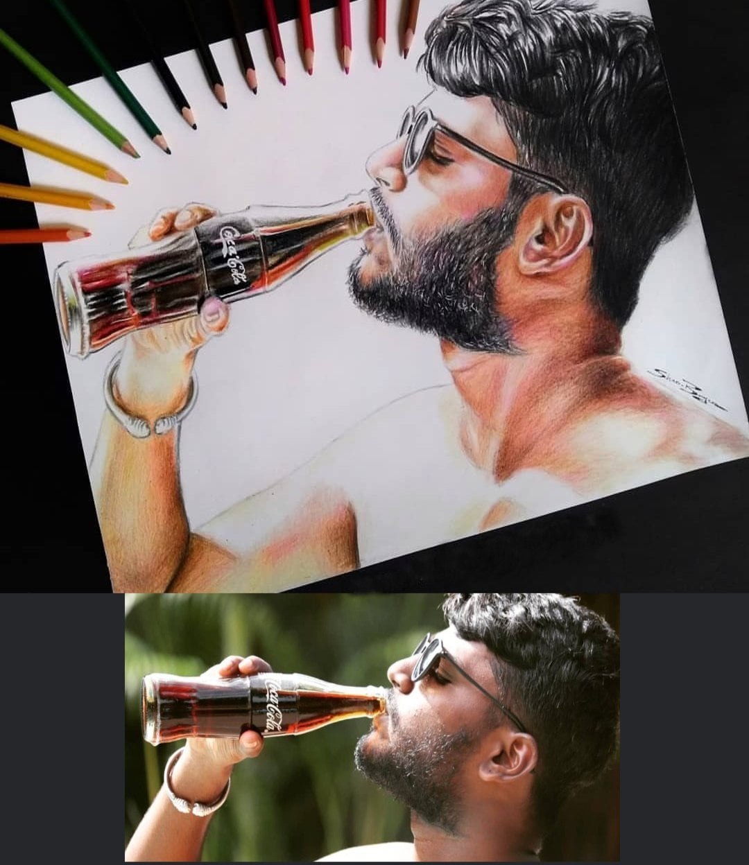 boy with cold drink Colored Pencil Drawing