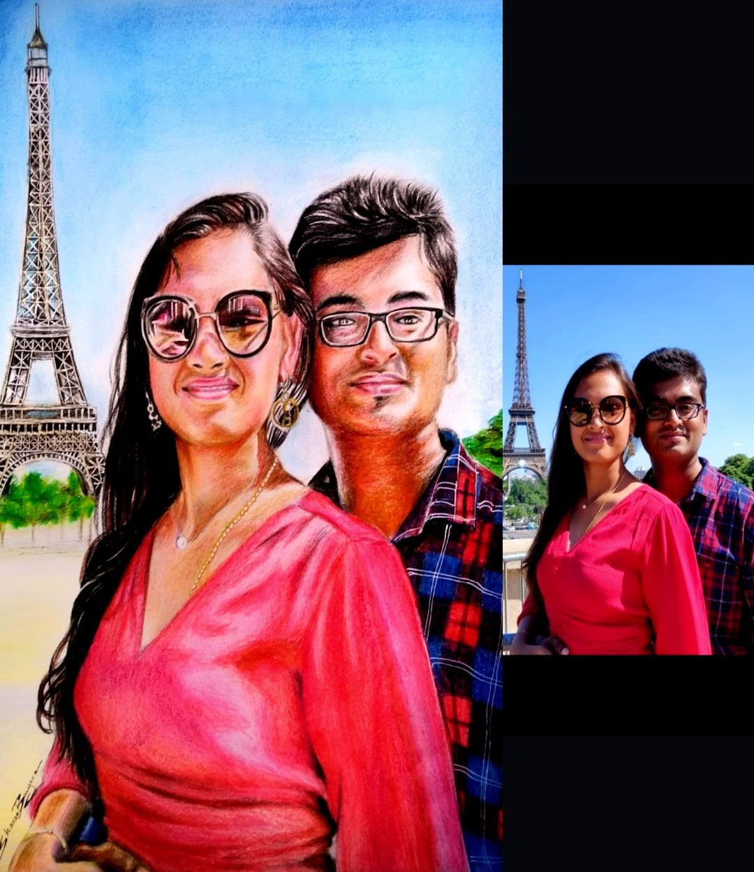 Handpainted Couple Colored Pencil portrait Painting