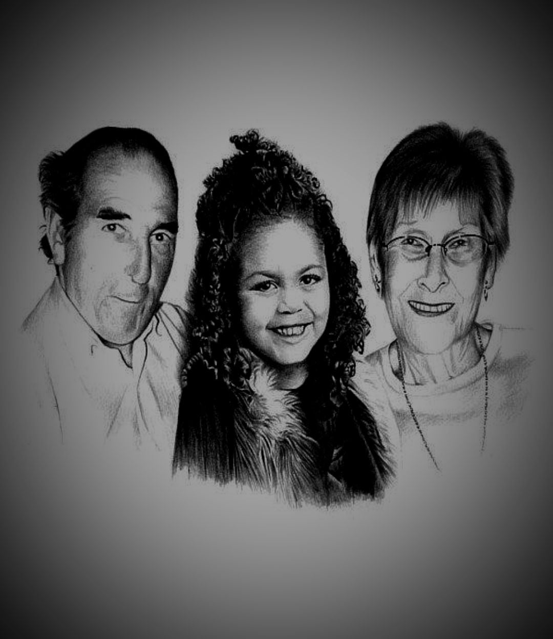 family pencil sketch portrait from multiple photos