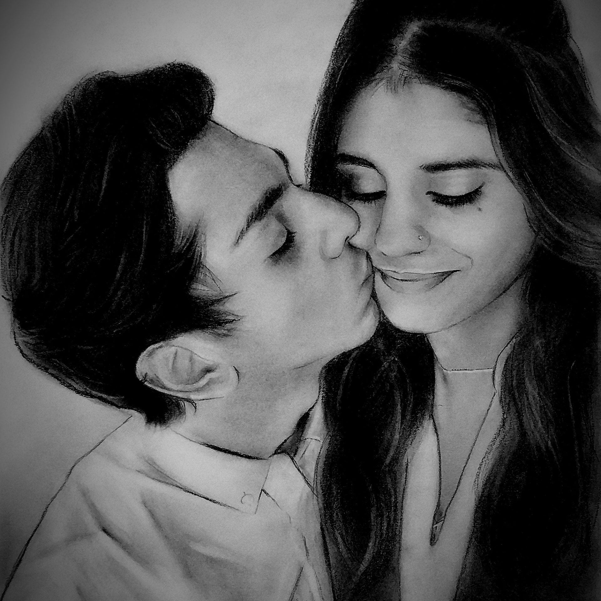 CUTE KISSING couple CHARCAOL DRAWING