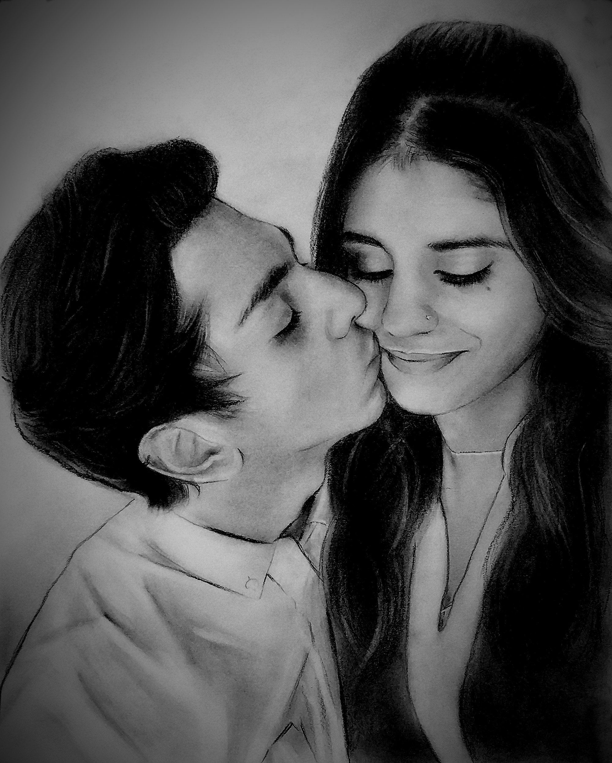CUTE KISSING couple CHARCAOL DRAWING