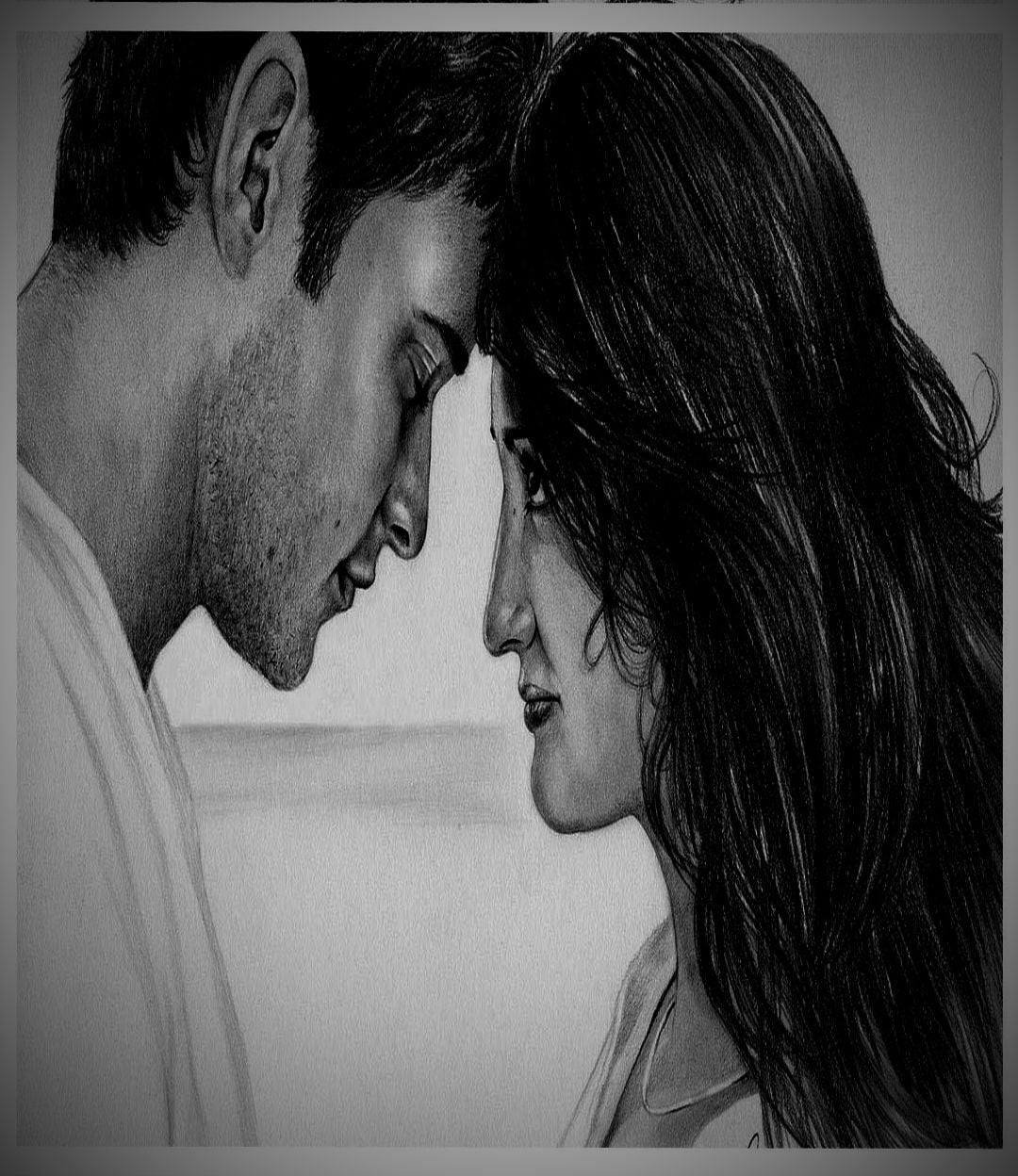romantic pencil sketch portrait from photo