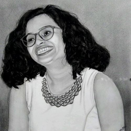 HAPPY GIRL IN PENCIL SKETCH DRAWING