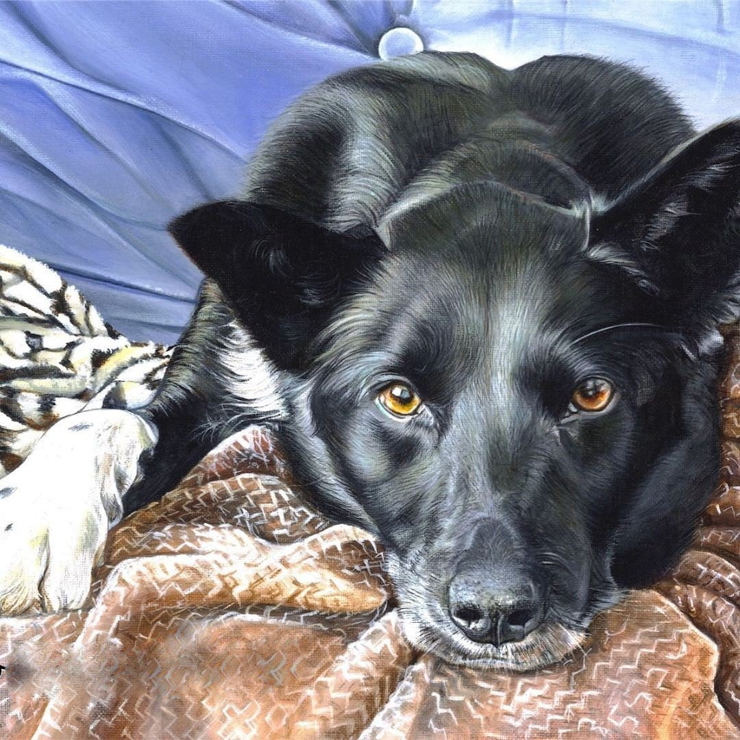 CUTE PET DOG OIL PAINTING