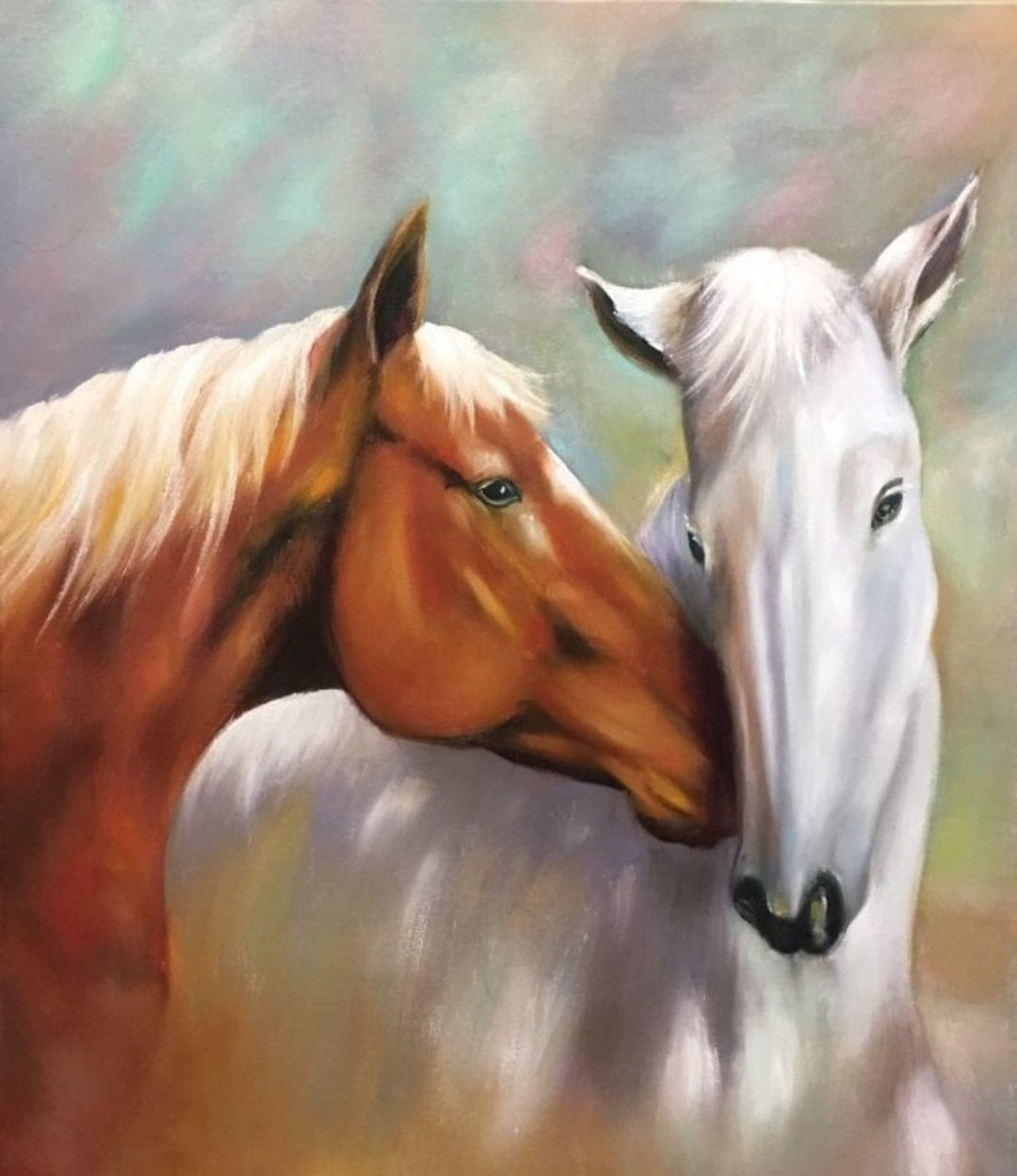 Two horses oil-painting on canvas