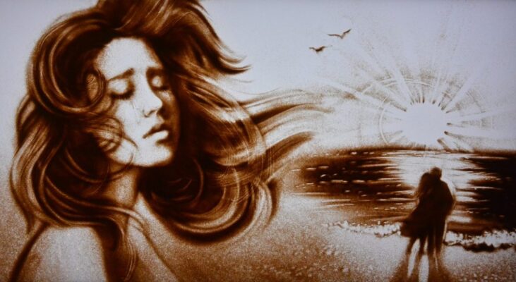 sand art painting of girl