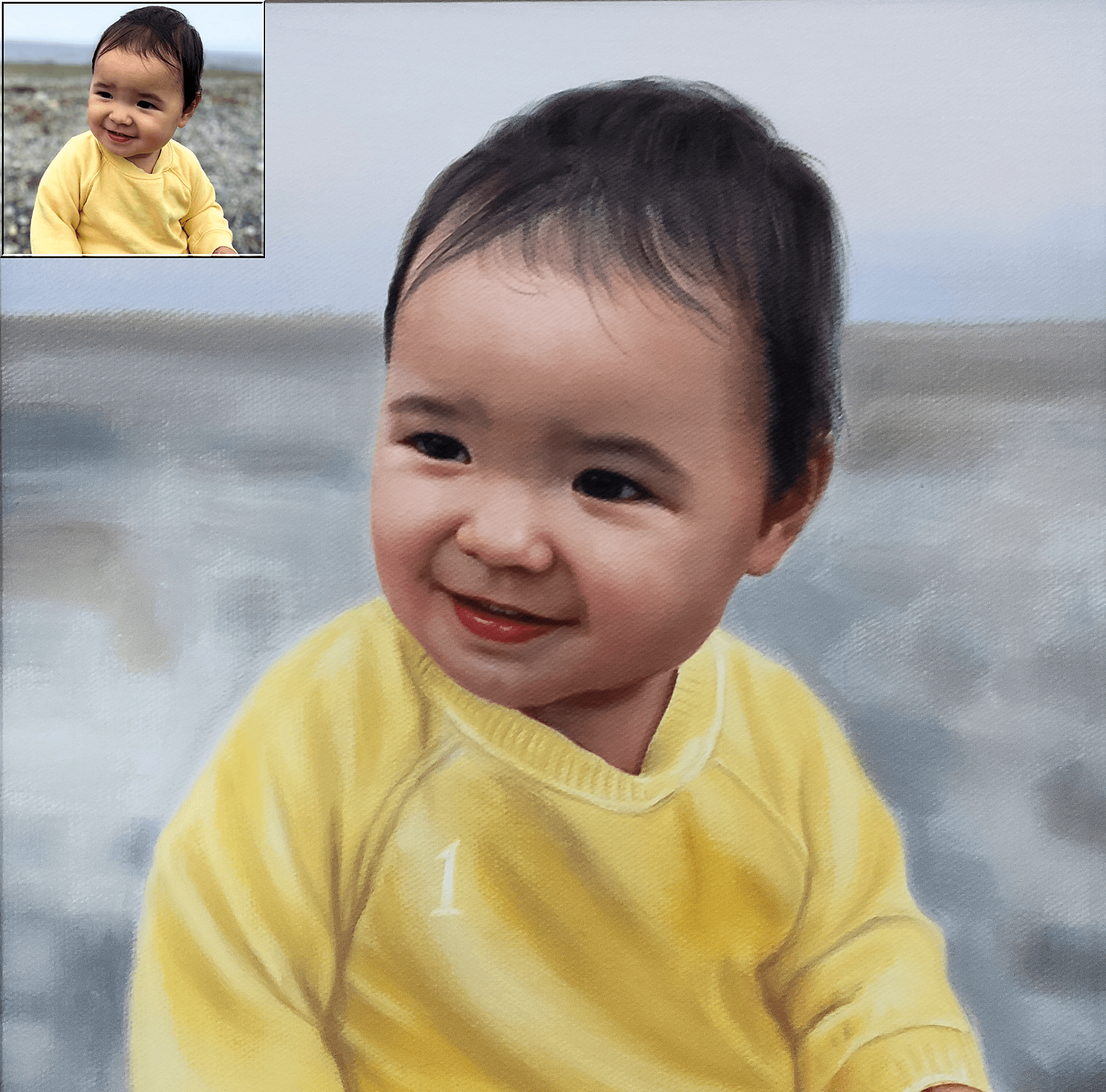 Baby smiling painting
