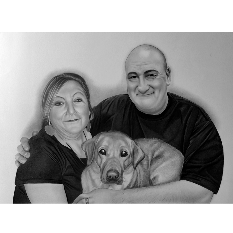 Pencil Sketch Couple with cute dog